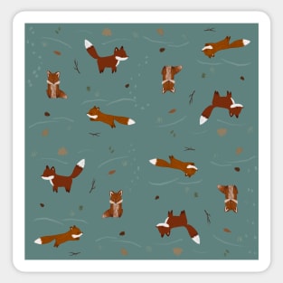 Winter Foxes in Teal Sticker